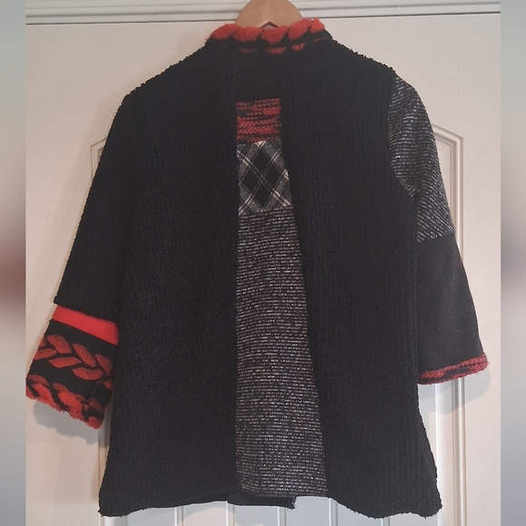 Ali Miles Wearable Art Black and Red Textured Jacket - Picture 3 of 10